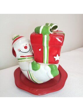 Vintage Christmas Holiday Ceramic Salt and Pepper Shakers Happy Snowman Gift Set